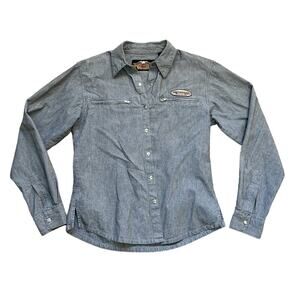Harley Davidson Collared Shirt Long Sleeve 100% Cotton Women's Small Gray